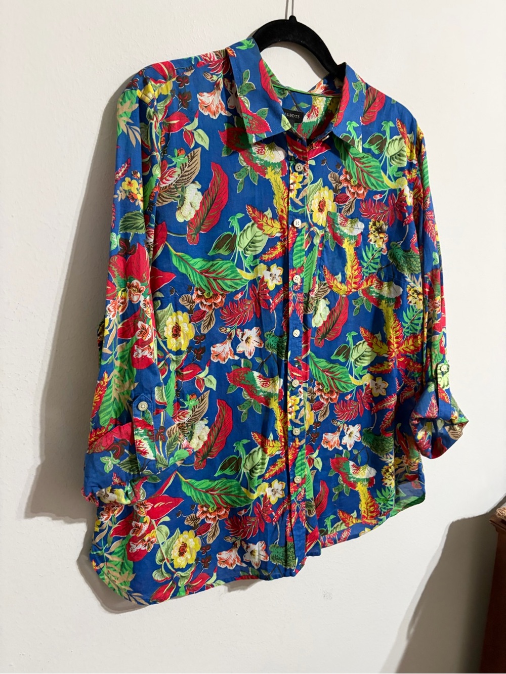 Talbots Woman Blue Tropical Floral Cotton Button Front Shirt
Botanical Blouse XL - Picture 4 of 11